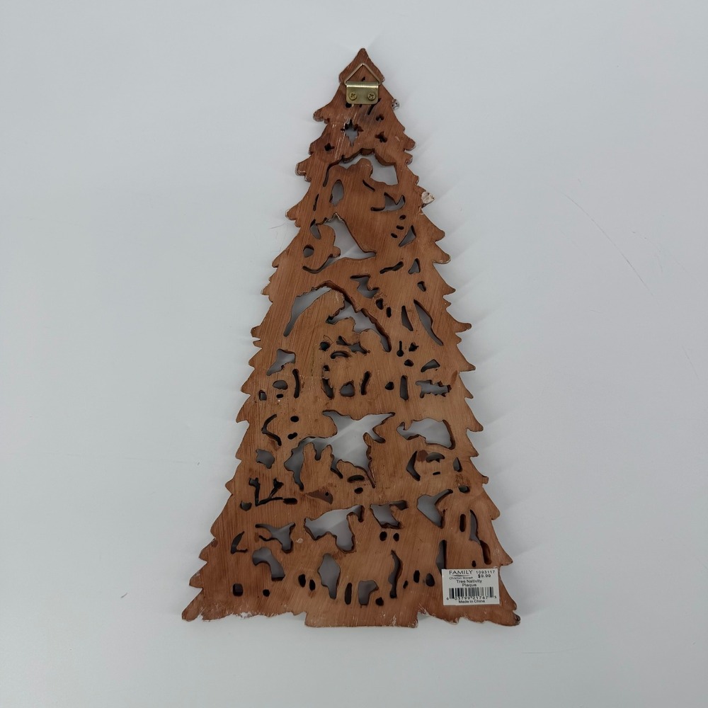 Christmas Tree Nativity Plaque Scene Wall Decor Hanging Religious Holiday Art - Picture 2 of 4